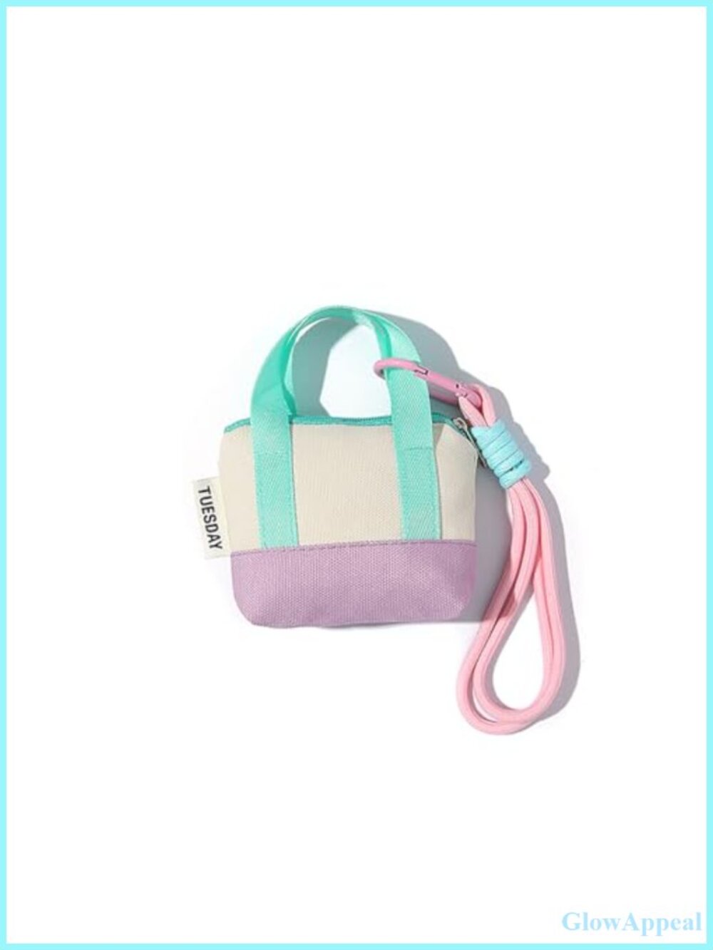 Canvas Mini Tote Coin Purse Wristlet Keychain Pouch with Carabiner